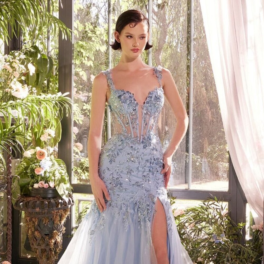 NEW SOFT TULLE PROM GOWN W/ STRUCTURAL SHEER BODICE & SWEETHEART NECK CD A1429